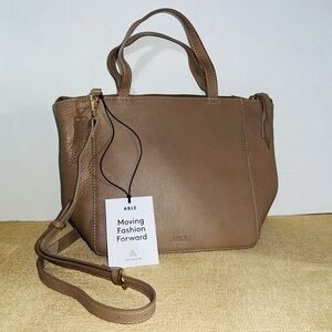 ABLE Leather Bag Lari Zip-Top Crossbody In Pebbled Driftwood Purse